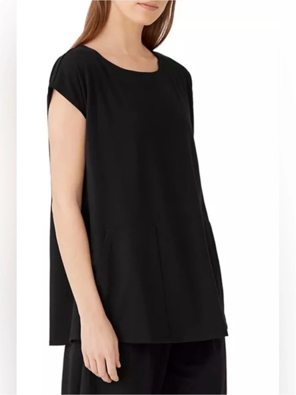 Wilfred Black Cap-Sleeve Chiffon Pleat Blouse – Size Medium